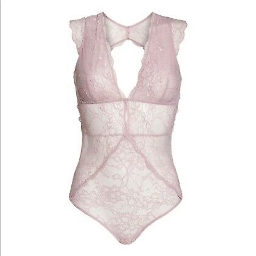 Sam Edelman Sexy Lace Down Pink Bodysuit - Picture 2 of 11